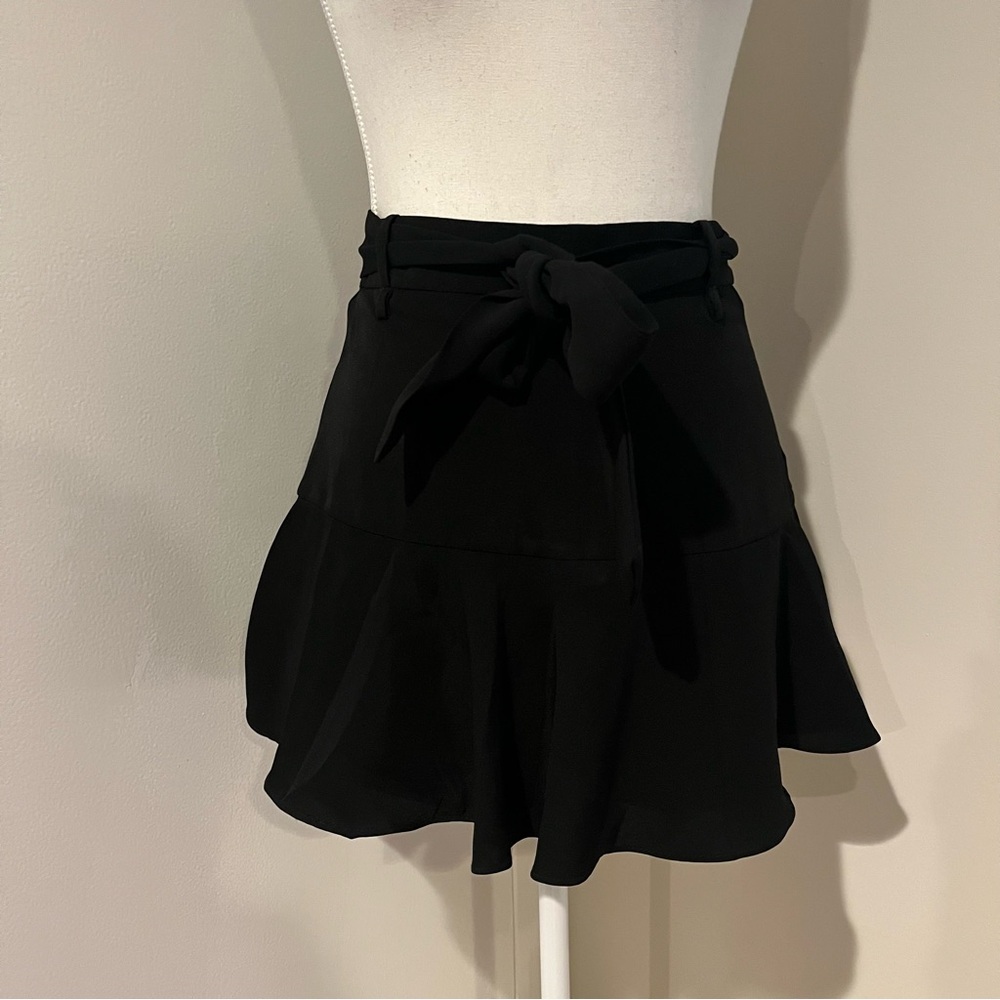 Zara Black Mini Skirt Skort with Waist Tie Belt